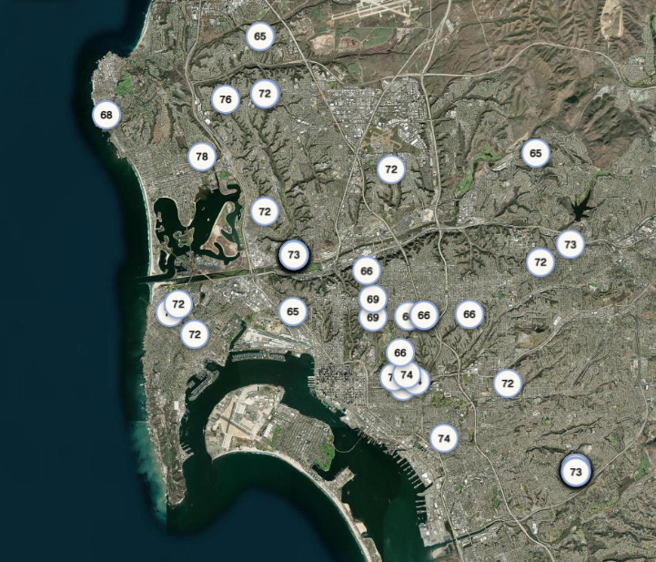 Satellite deal map showing scored real estate opportunities across a market